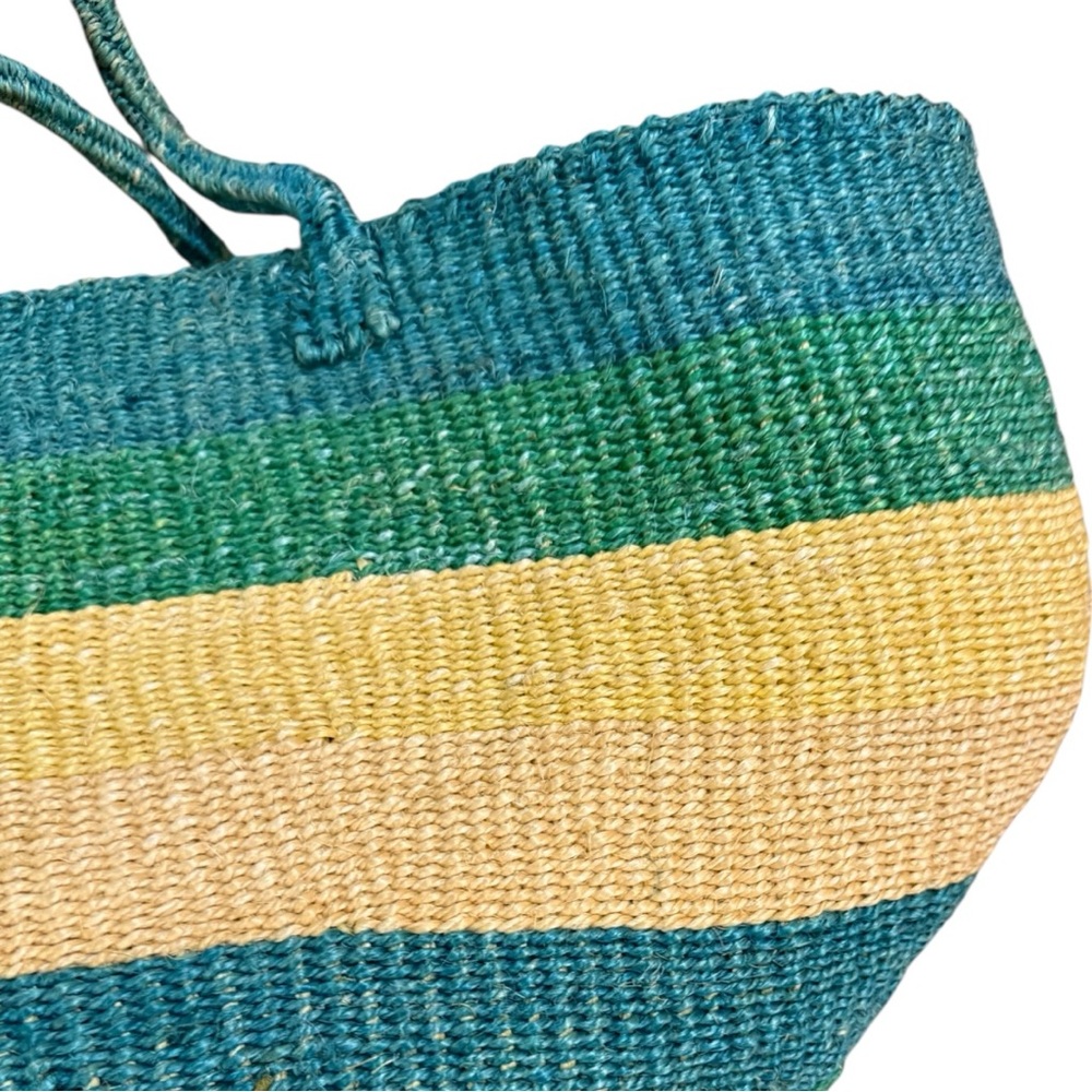 Striped Straw Rope Handle Market Tote Bag - Picture 3 of 7